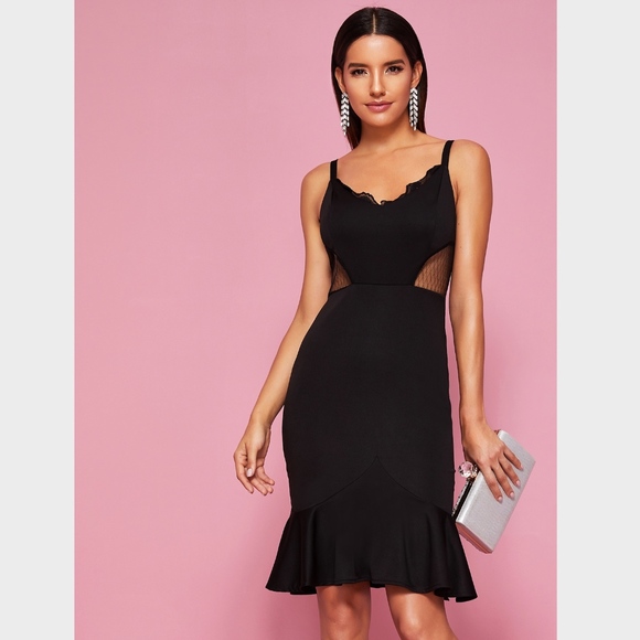 Rouge! Dresses & Skirts - Black Lace Detail V-Neck Mermaid Midi Dress